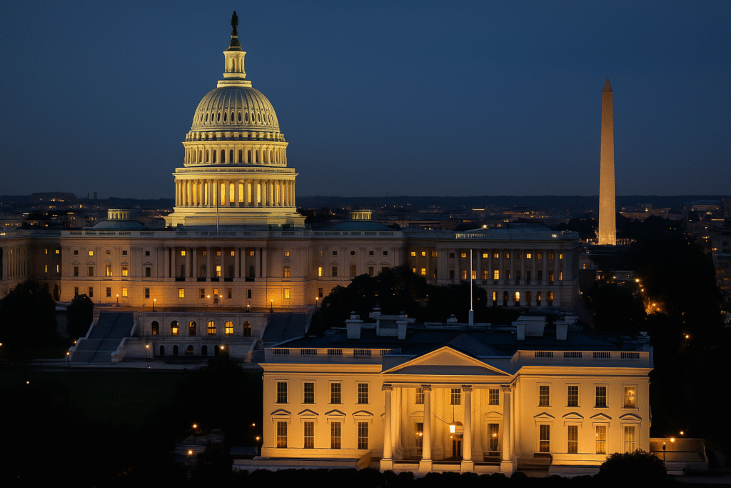 U.S. Capitol building in Washington, D.C., during the government shutdown standoff as the Senate adjourned without a funding agreement.