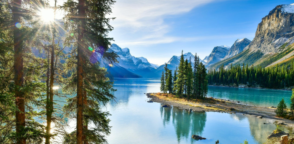Spirit Island on Maligne Lake in Jasper National Park, Alberta, Canada.