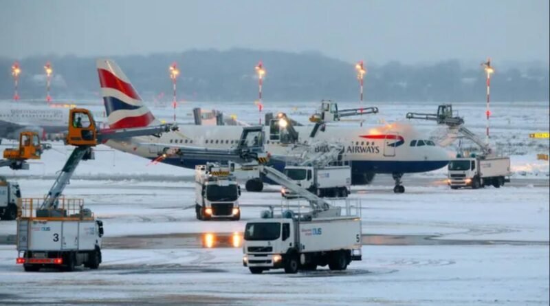 Winter weather disrupts flights at a European airport