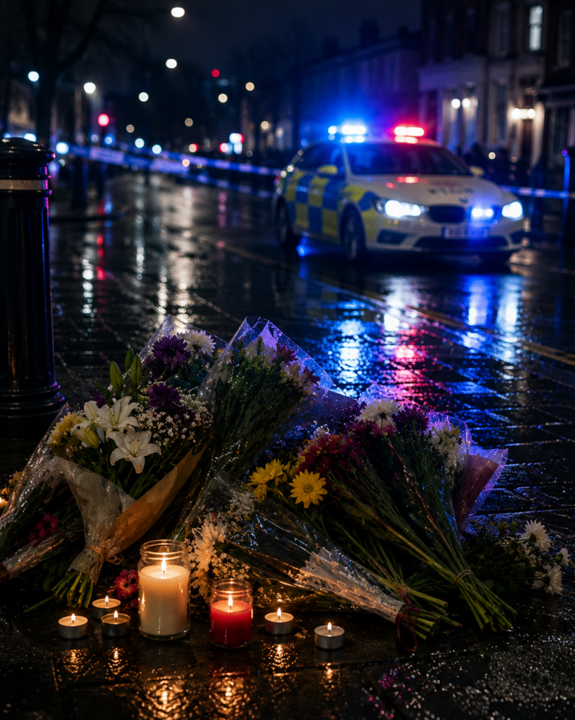 Flowers at a Southampton memorial following the murder of university student Henry Nowak