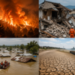 July 2026 natural disasters showing earthquakes, wildfires and floods