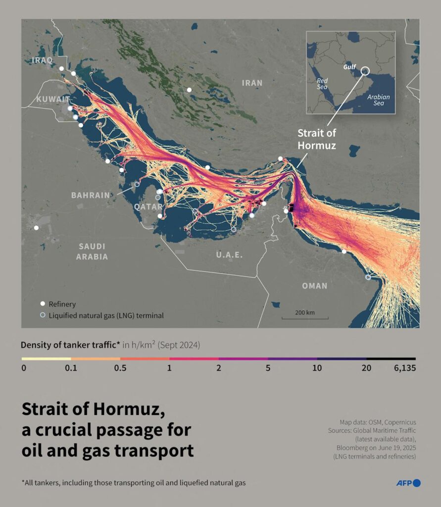 map of the strait of hormuz Map showing the Strait of Hormuz between Iran and Oman and major Middle East shipping routes