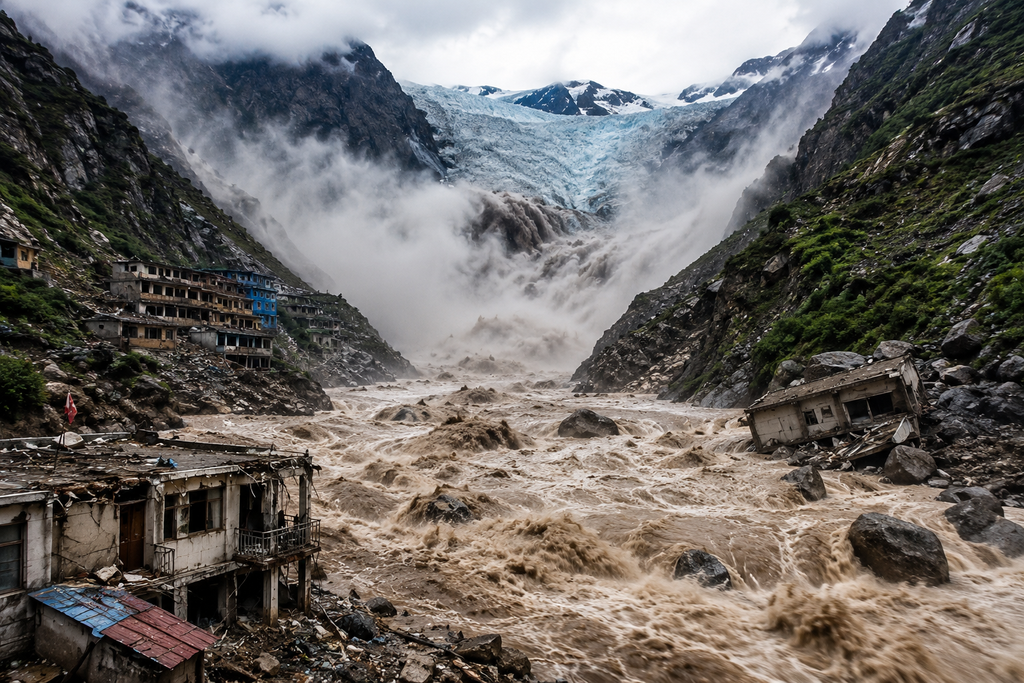Nepal floods after a glacial collapse in the Himalayas