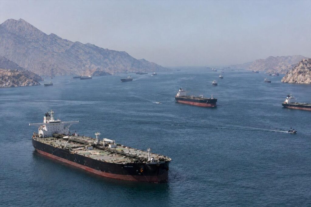 oil tankers in the strait of hormuz Oil tankers sailing through the Strait of Hormuz amid tensions between the US and Iran