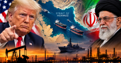US-Iran tensions over the Strait of Hormuz, with oil tankers, a naval warship and US and Iranian flags